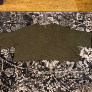 Free People Olive Green Ribbed Cropped Sweater Top size M